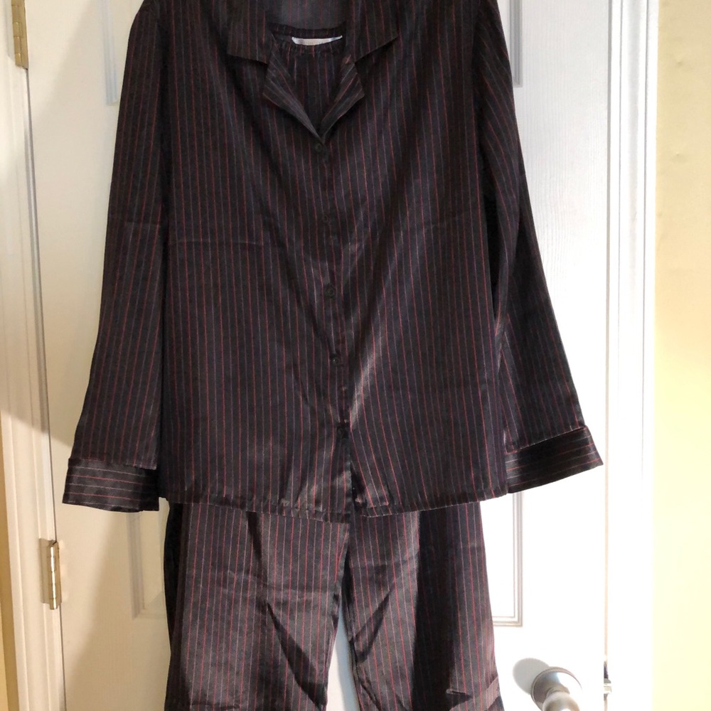 Black Striped Satin Pajamas- Size XL